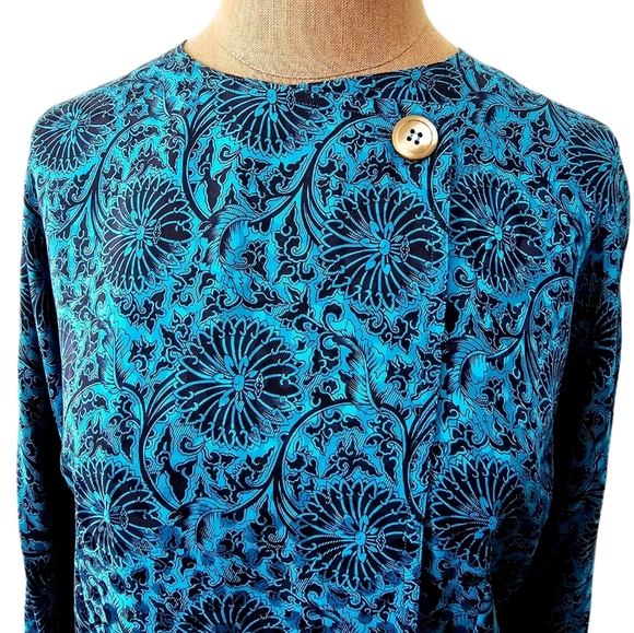 Vintage Christian Dior 100% Silk Blouse/Silk Shirt Top Azure Blue Black 6 - Picture 3 of 16